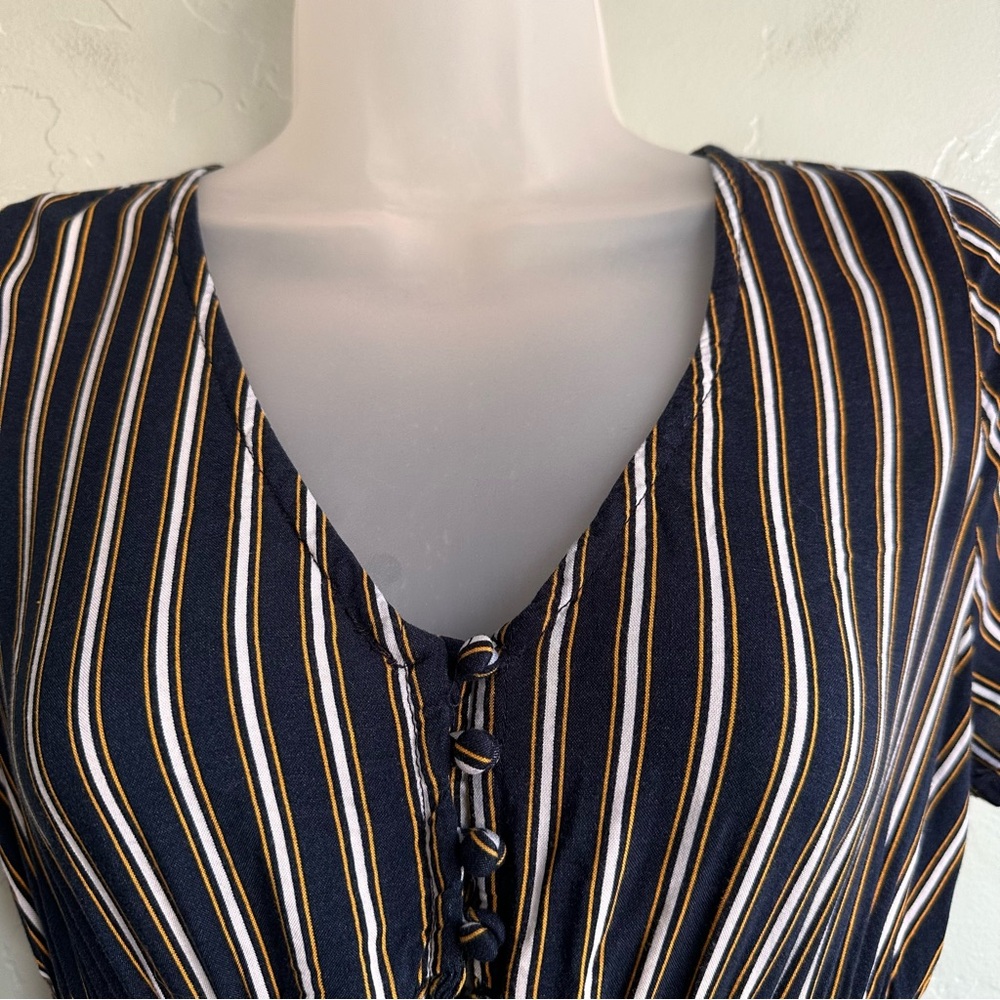 Hollister Women’s Navy‎ White Yellow Striped Jumpsuit Small EUC Coastal Summer - Picture 3 of 8